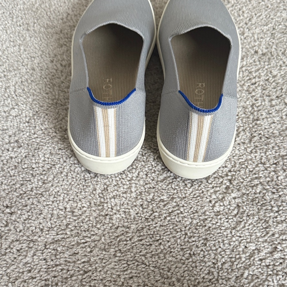 Rothy's women’s Gray with tan stripe Loafers - Picture 2 of 5